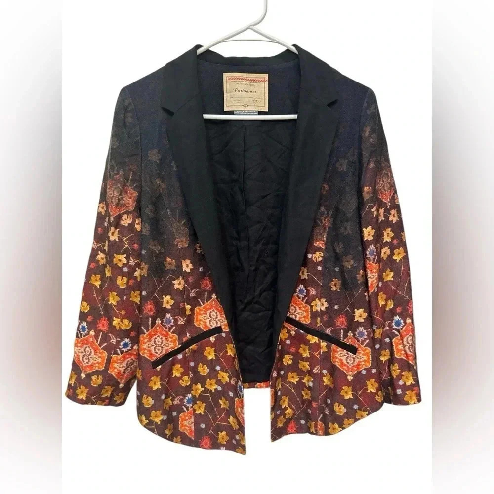 Cartonnier Telluride Ombre brown and orange floral open front jacket